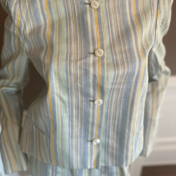 VINTAGE Salvatore Ferragamo 100% Linen Striped Skirt Set Multicolored Sz 10 - Picture 2 of 9